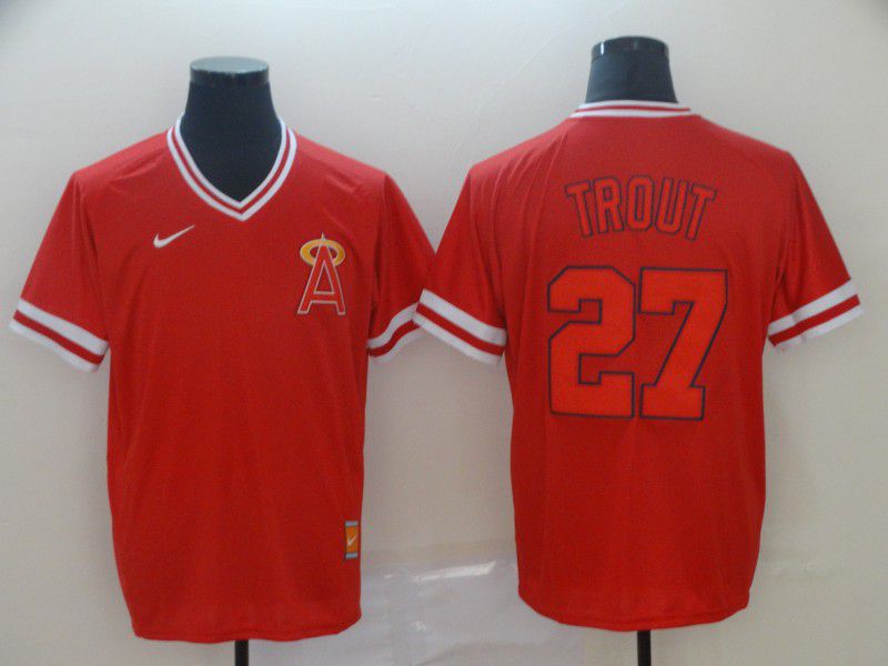 Men Los Angeles Angels #27 Trout Red Nike Cooperstown Collection Legend V-Neck MLB Jersey